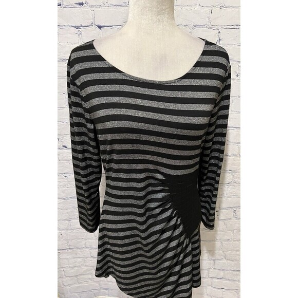 Beige By ECI NY Women's Gray Black Striped Knee Length Stretch Dress Large - Picture 2 of 7